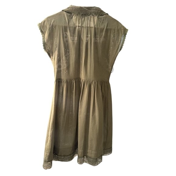 A Loves A Sheer Eyelet Lace Button Front Olive Dress Size XS Pre-Owned EUC - Picture 6 of 6